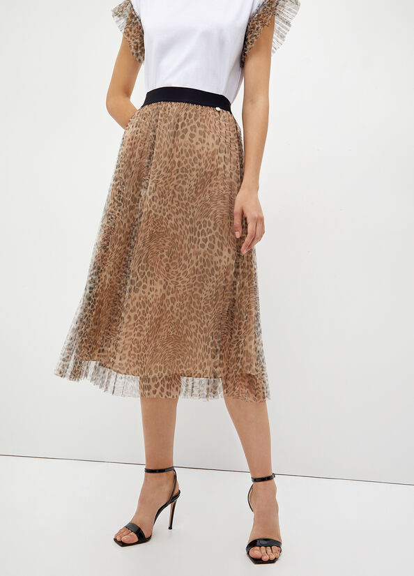 Falda Liu Jo Plisado With Animal Print Mujer Leopardo | OAK-718049