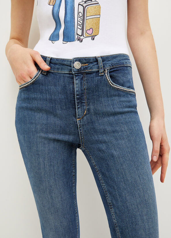 Jeans Skinny Liu Jo Bottom Up With Gemstones Mujer Azules | BHZ-635489