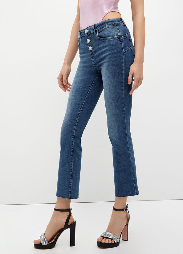 Jeans Skinny Liu Jo Cropped Bottom Up Mujer Azules Oscuro | LIU-586237