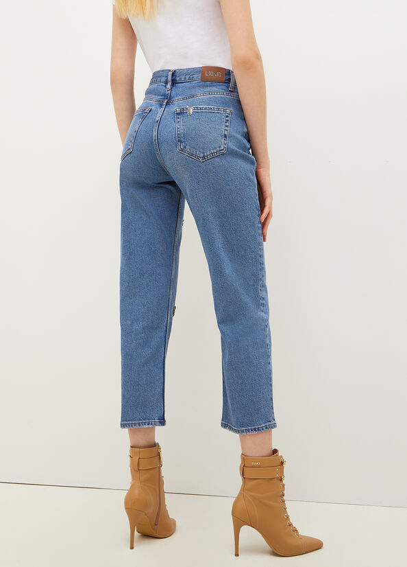 Jeans Straight Liu Jo Appliqué Cropped Mujer Azules | RHC-291057