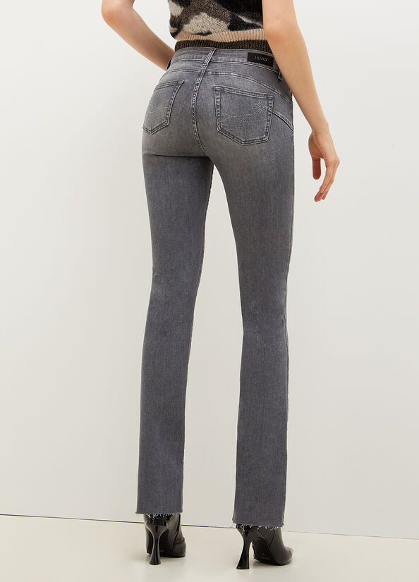 Jeans Straight Liu Jo Bottom Up With Gemstones Mujer Gris | OGU-278496