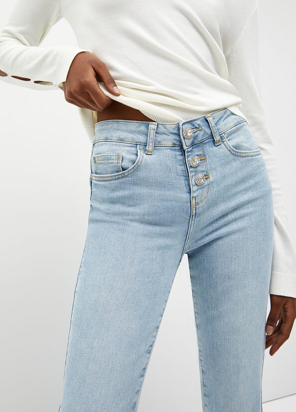 Jeans Straight Liu Jo Cropped Bottom Up Mujer Azules Claro | JNP-826749