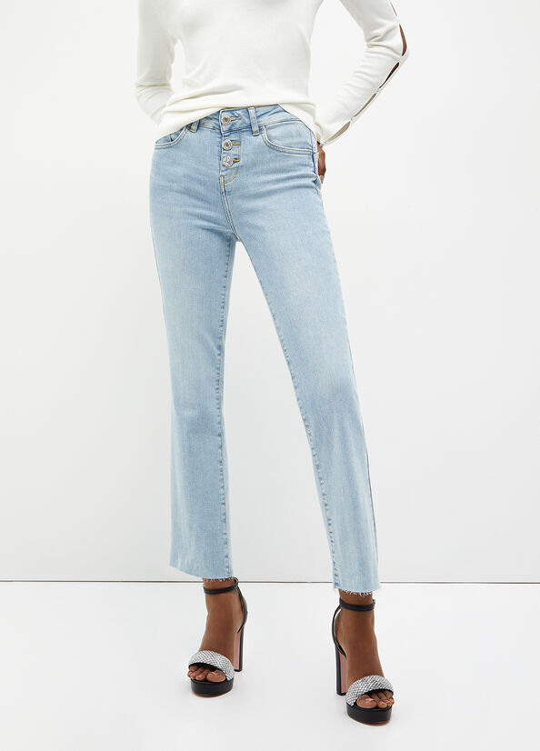 Jeans Straight Liu Jo Cropped Bottom Up Mujer Azules Claro | JNP-826749