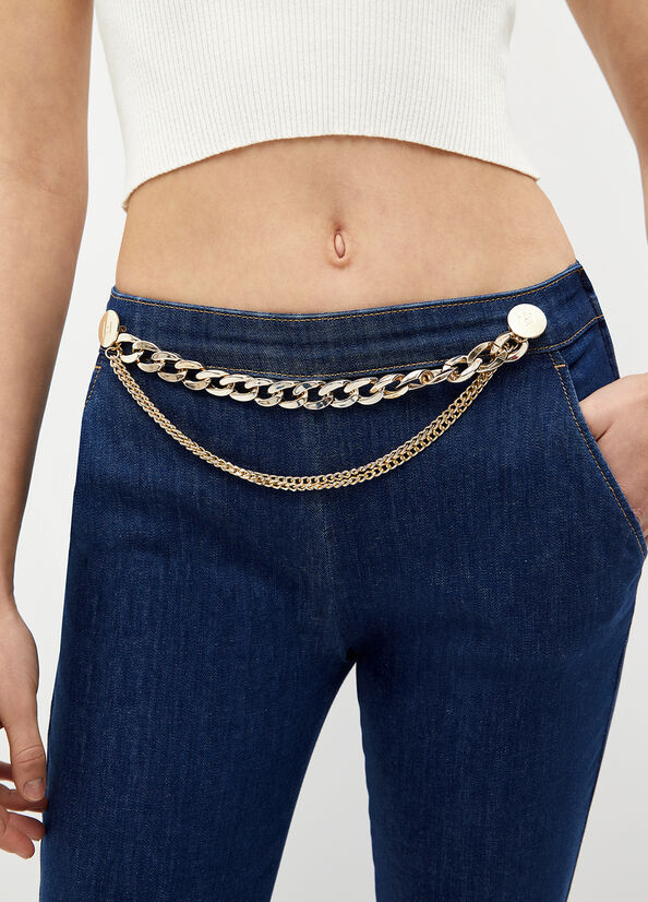 Jeans Straight Liu Jo Cropped With Jewel Accessory Mujer Azules | DCY-197423