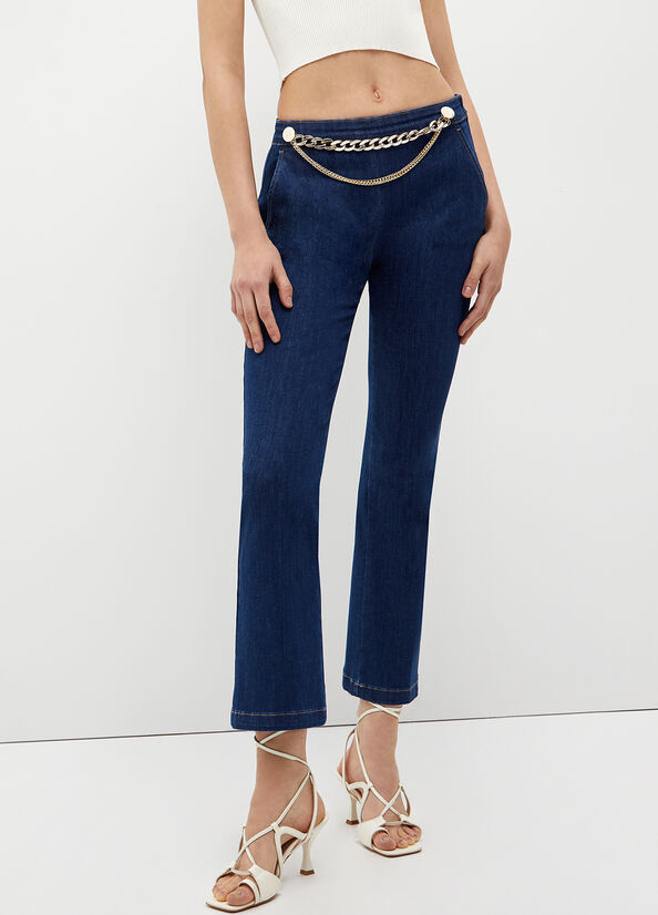 Jeans Straight Liu Jo Cropped With Jewel Accessory Mujer Azules | DCY-197423