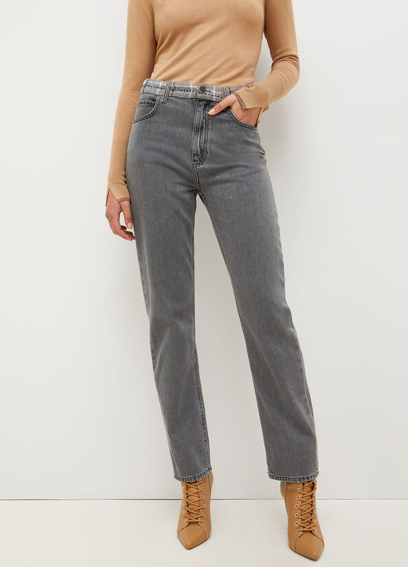 Jeans Straight Liu Jo With Bouclé Details Mujer Gris | FLB-617843