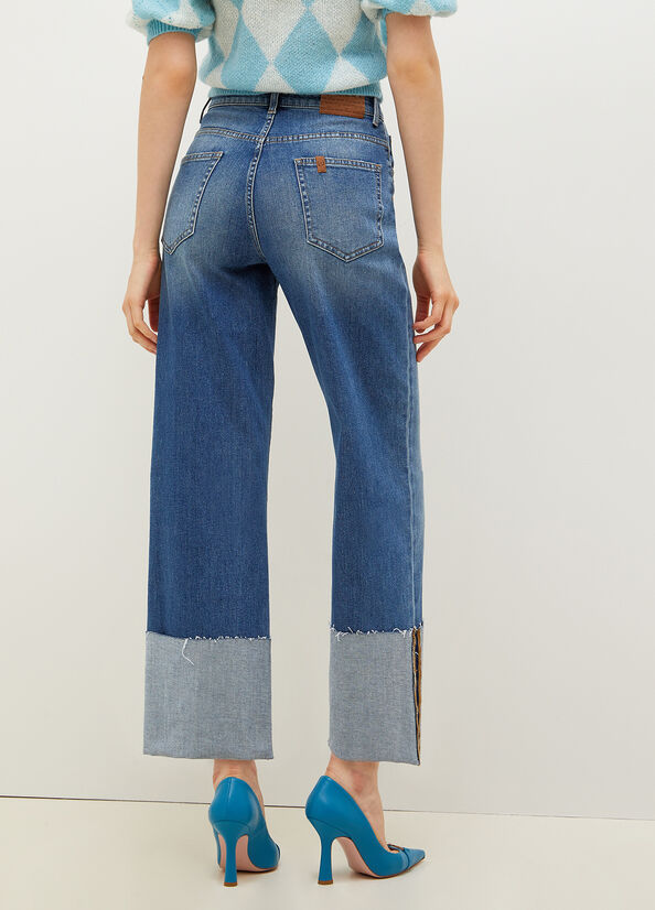 Jeans Straight Liu Jo With Maxi Turn-Up Mujer Azules | UVL-271063