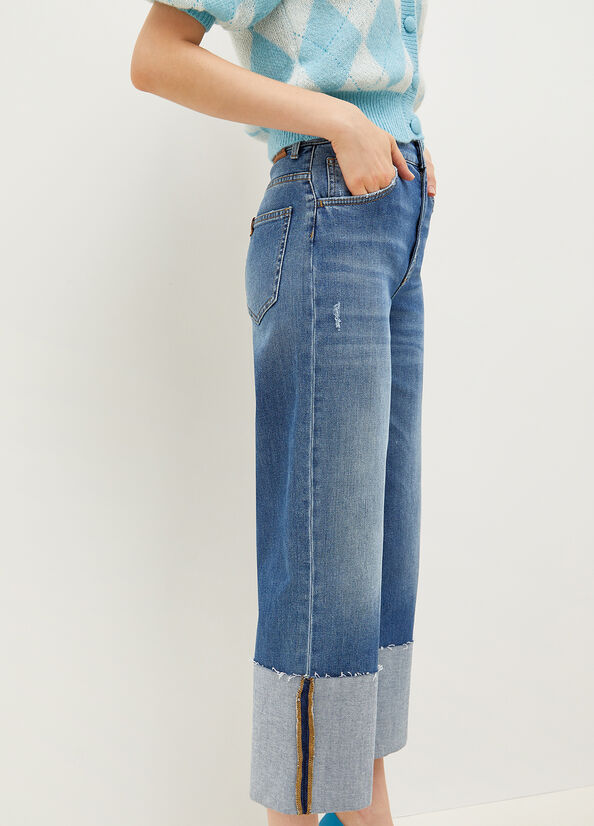 Jeans Straight Liu Jo With Maxi Turn-Up Mujer Azules | UVL-271063