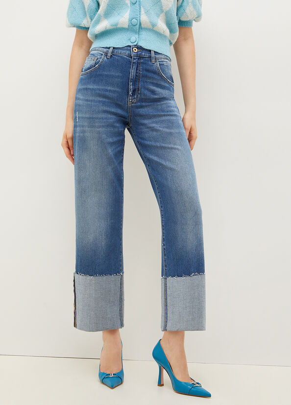 Jeans Straight Liu Jo With Maxi Turn-Up Mujer Azules | UVL-271063