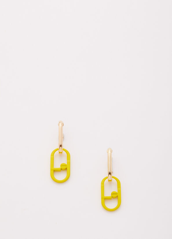 Joyería Liu Jo Pendant Earrings With Monogram Mujer Amarillo | EQC-097631