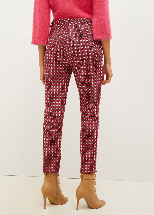 Pantalones Liu Jo Chinos With Geometric Motif Mujer Rojas | ETR-573096