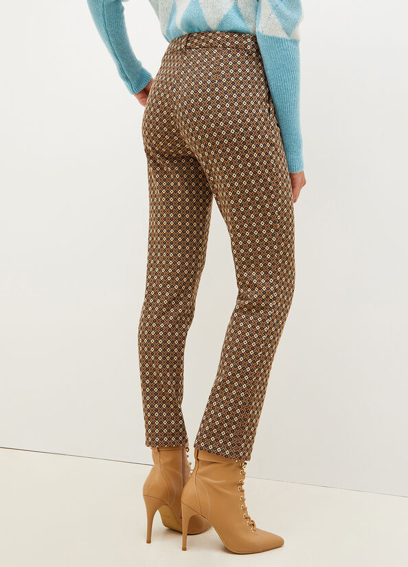 Pantalones Liu Jo Chinos With Geometric Motif Mujer Marrones | YKM-501728