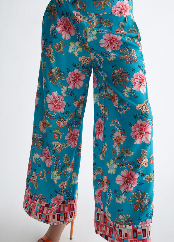 Pantalones Liu Jo Floral Mujer Turquesa | PBF-648231