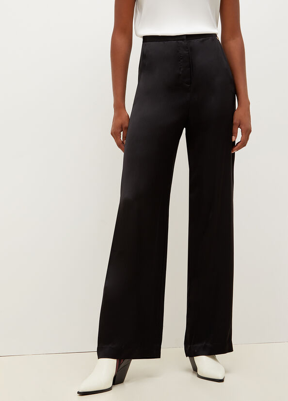 Pantalones Liu Jo High-Rise Satin Mujer Negras | EZF-067812