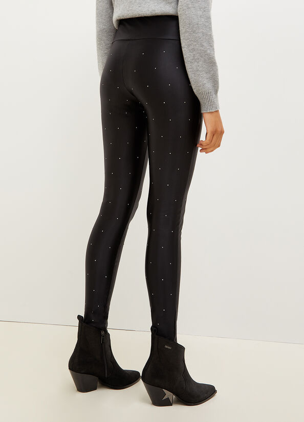 Pantalones Liu Jo Stretch Jersey Leggings With Rhinestones Mujer Negras | MUX-023671