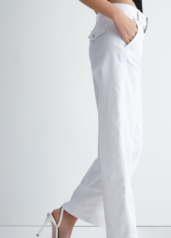 Pantalones Liu Jo With Jewel Hebilla Mujer Blancas | ZXF-157380