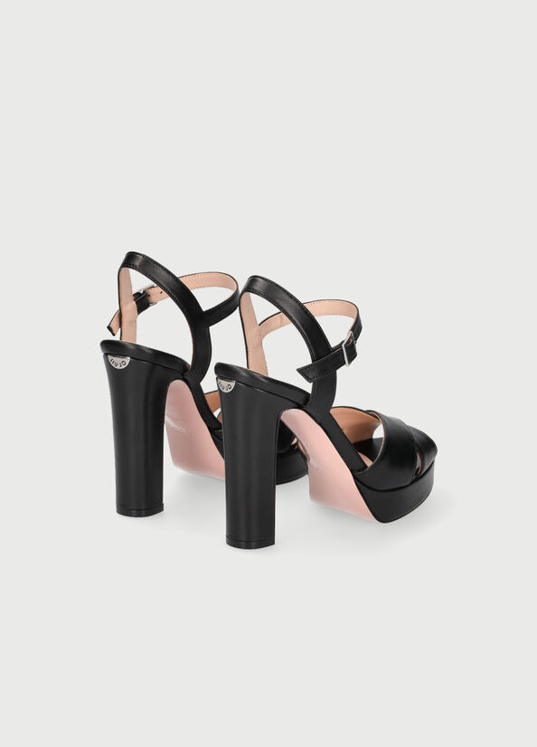 Sandalias Liu Jo Cuero With Anchos Heel Mujer Negras | VYF-984671