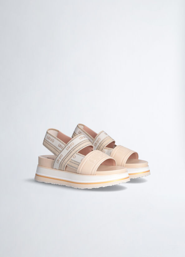 Sandalias Liu Jo Plataforma With Jacquard Logo Mujer Beige | KXL-625170