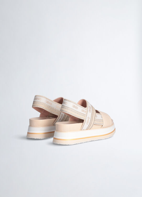 Sandalias Liu Jo Plataforma With Jacquard Logo Mujer Beige | KXL-625170