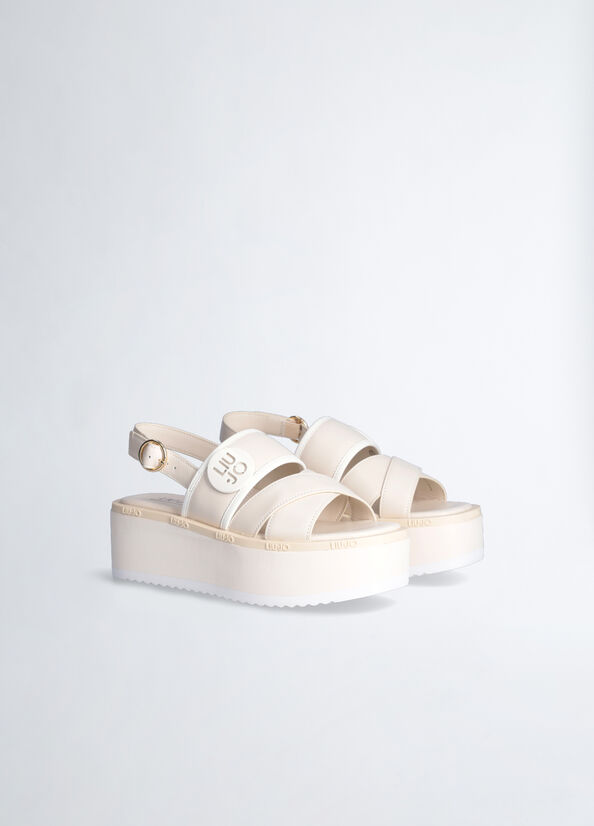 Sandalias Liu Jo Plataforma With Logo Mujer Blancas | OYH-437210