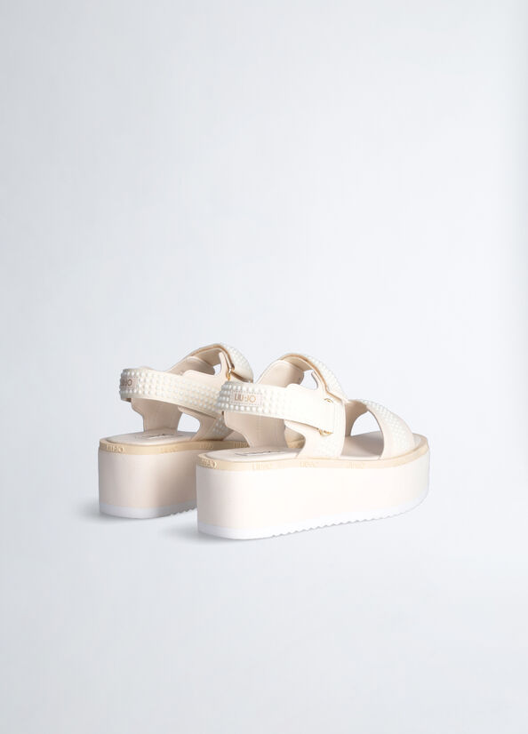 Sandalias Liu Jo Plataforma With Micro Beads Mujer Blancas | JAD-853619