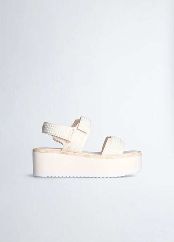 Sandalias Liu Jo Plataforma With Micro Beads Mujer Blancas | JAD-853619