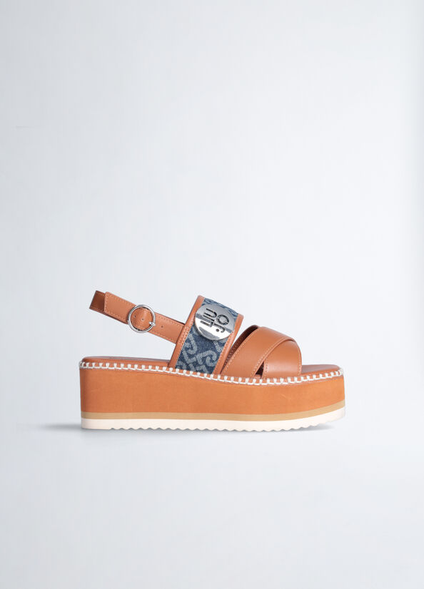 Sandalias Liu Jo Plataforma With Monogram Logo Mujer Marrones | NVA-610294