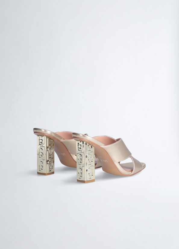 Sandalias Liu Jo With Branded Heel Mujer Doradas Claro | ELU-604123