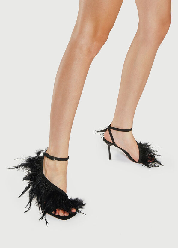 Sandalias Liu Jo With Heel And Feathers Mujer Negras | FYB-142038