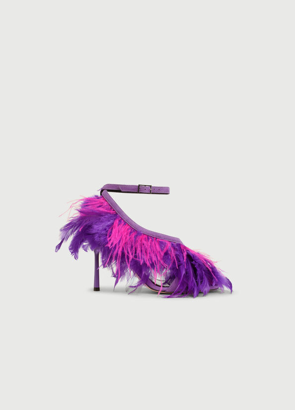 Sandalias Liu Jo With Heel And Feathers Mujer Moradas | UME-513289