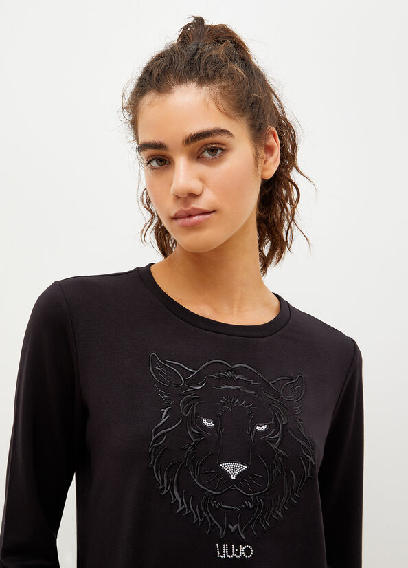 Sudaderas Liu Jo Eco-Friendly With Lion Mujer Negras | GLW-094321