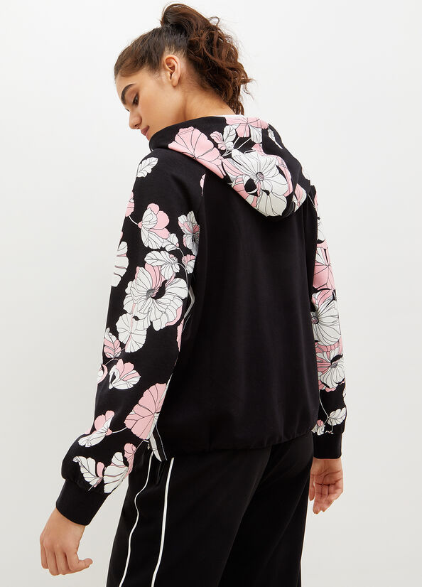 Sudaderas Liu Jo Encapuchado With Floral Print Mujer Negras | BDH-154279