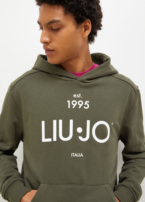 Suéteres Liu Jo 1995 Logo Hoodie Hombre Verde | BSR-089374