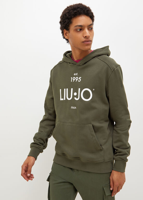 Suéteres Liu Jo 1995 Logo Hoodie Hombre Verde | BSR-089374