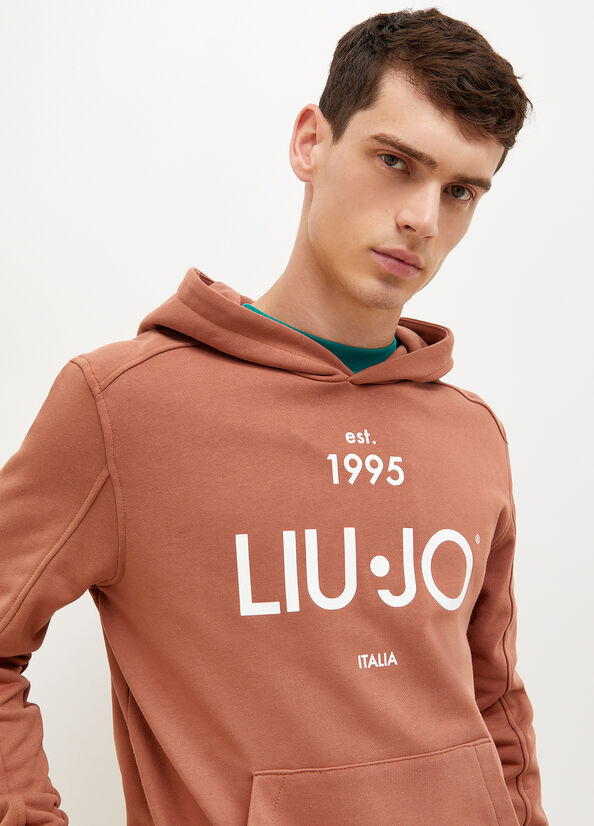 Suéteres Liu Jo 1995 Logo Hoodie Hombre Marrones | PBG-829015