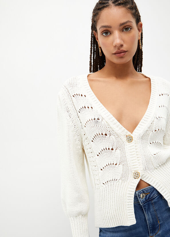 Suéteres Liu Jo Algodon Crochet Cardigan Mujer Blancas | HCT-402159