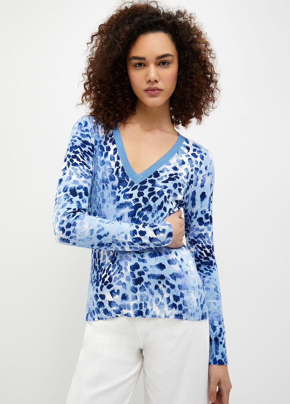 Suéteres Liu Jo Animal Print Mujer Azules Claro | BQU-049158