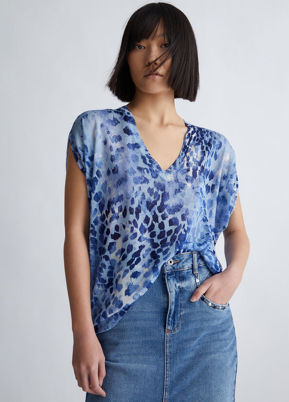 Suéteres Liu Jo Animal Print Mujer Azules Claro | MLW-049217