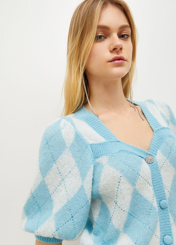 Suéteres Liu Jo Argyle Cardigan With Gemstones Mujer Blancas Azules | MOH-680794