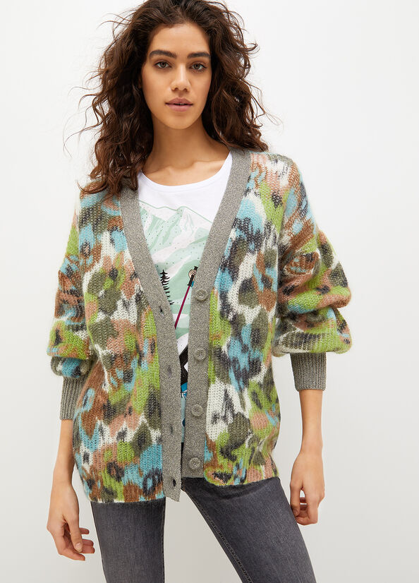 Suéteres Liu Jo Camou Jacquard Cardigan Mujer Flores | CQA-043216