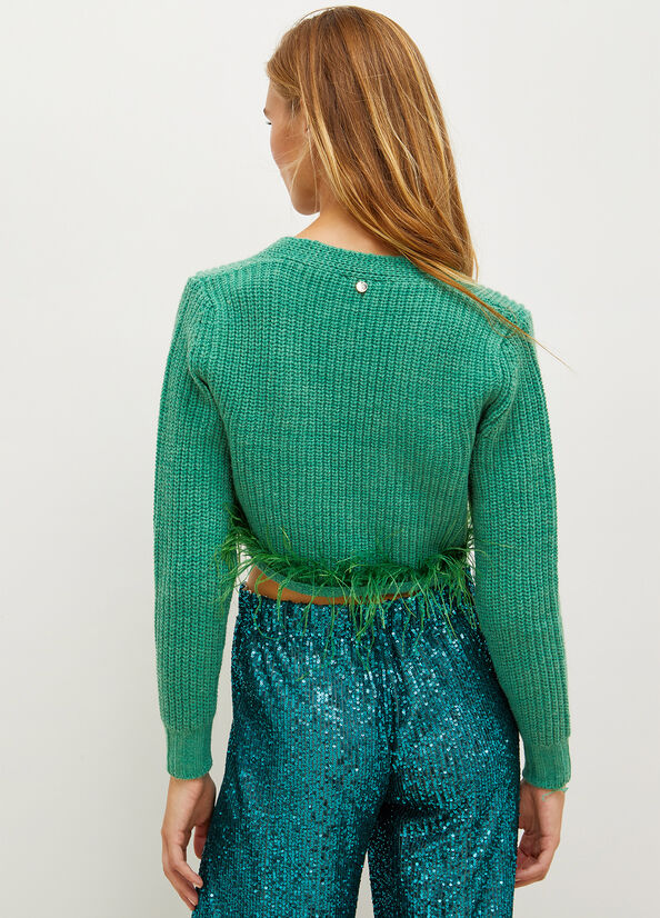 Suéteres Liu Jo Cardigan With Feathers Mujer Verde | AOP-013896