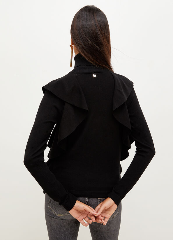 Suéteres Liu Jo Eco-Friendly Turtleneck With Ruching Mujer Negras | ILU-709381