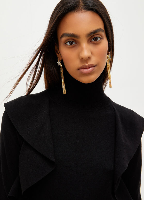 Suéteres Liu Jo Eco-Friendly Turtleneck With Ruching Mujer Negras | ILU-709381