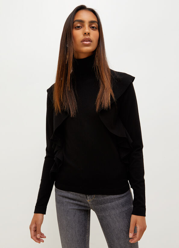 Suéteres Liu Jo Eco-Friendly Turtleneck With Ruching Mujer Negras | ILU-709381