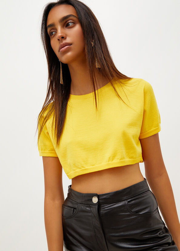 Suéteres Liu Jo Knit Crop Mujer Amarillo | FLU-408913