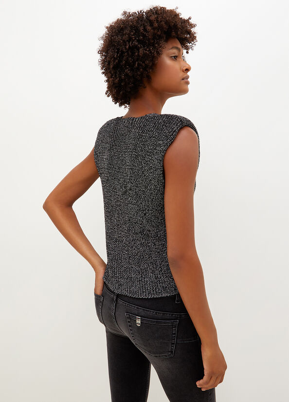 Suéteres Liu Jo Lana And Lurex® Blend Vest Mujer Negras | FIH-902637