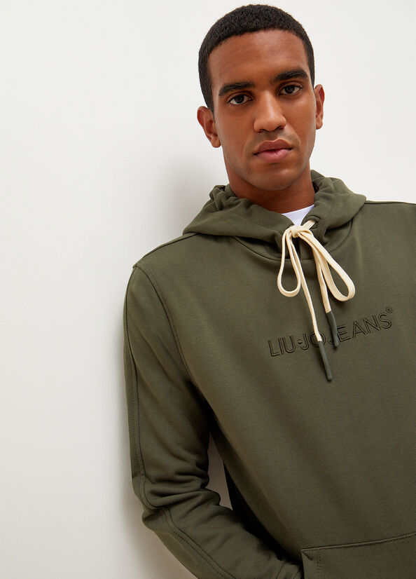 Suéteres Liu Jo Logo Hoodie Hombre Verde | WHT-417630