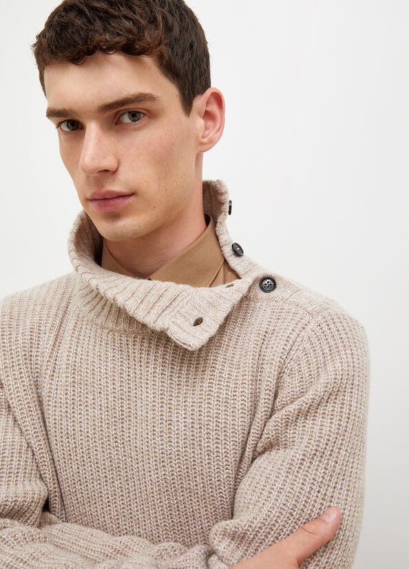 Suéteres Liu Jo Turtleneck With Logo Buttons Hombre Beige | BLZ-129674