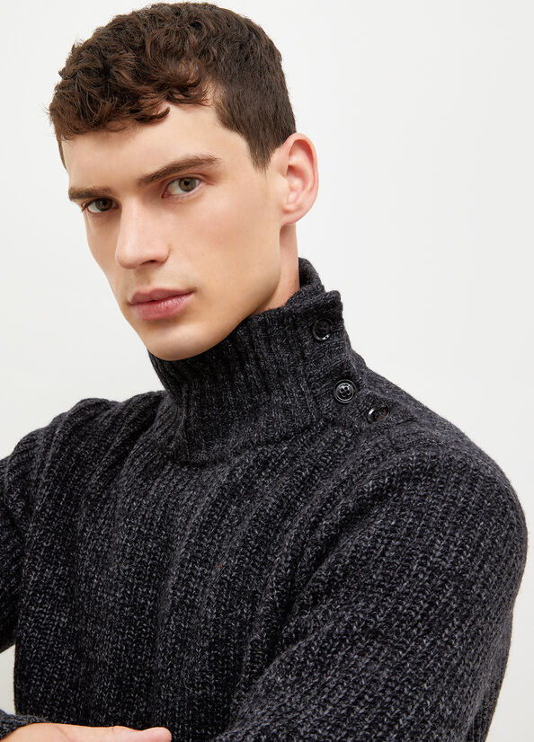 Suéteres Liu Jo Turtleneck With Logo Buttons Hombre Negras | RBN-792605