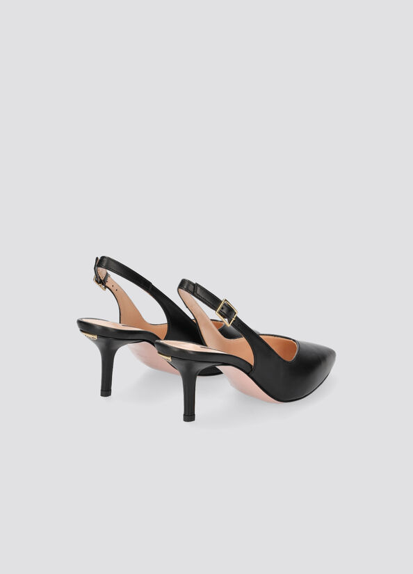 Tacones Altos Liu Jo Cuero Destalonadas Mujer Negras | CUO-623981